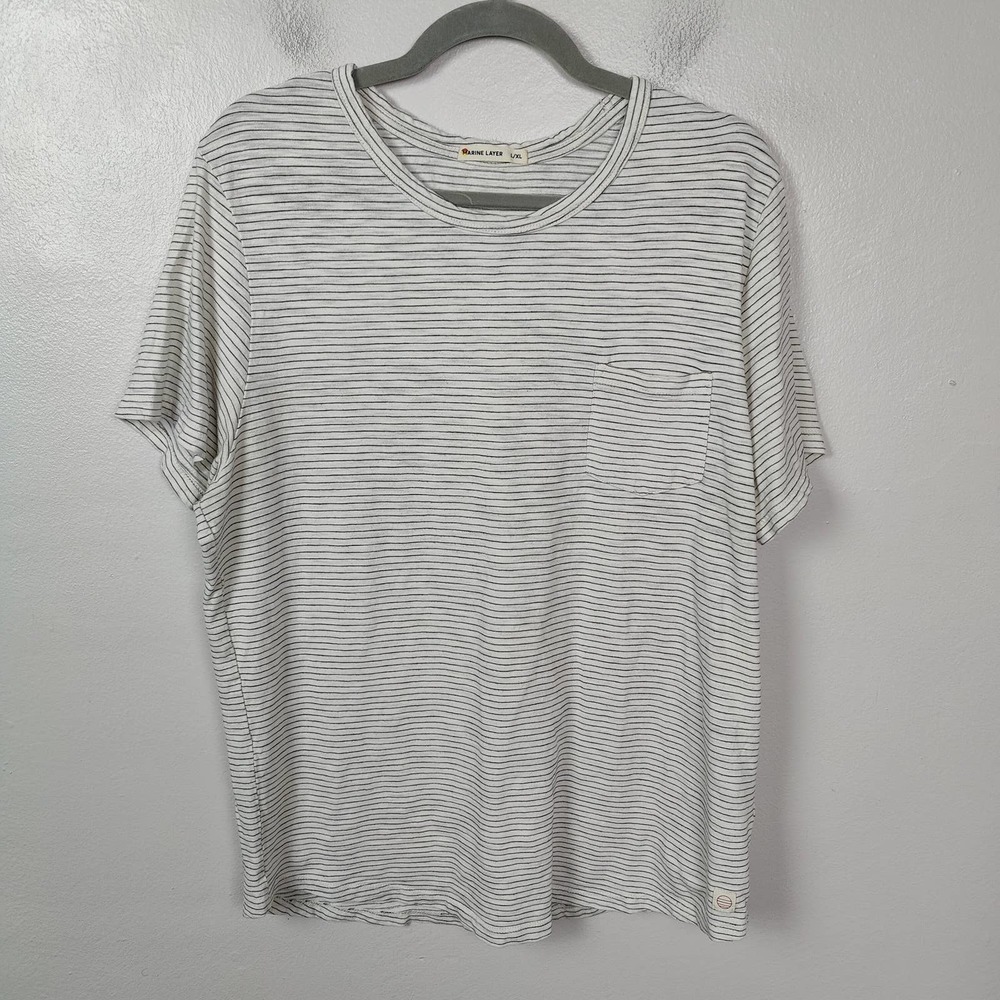 Marine Layer T-Shirt Mens L/XL Striped Short Sleeve Crew Cotton Poly Blend